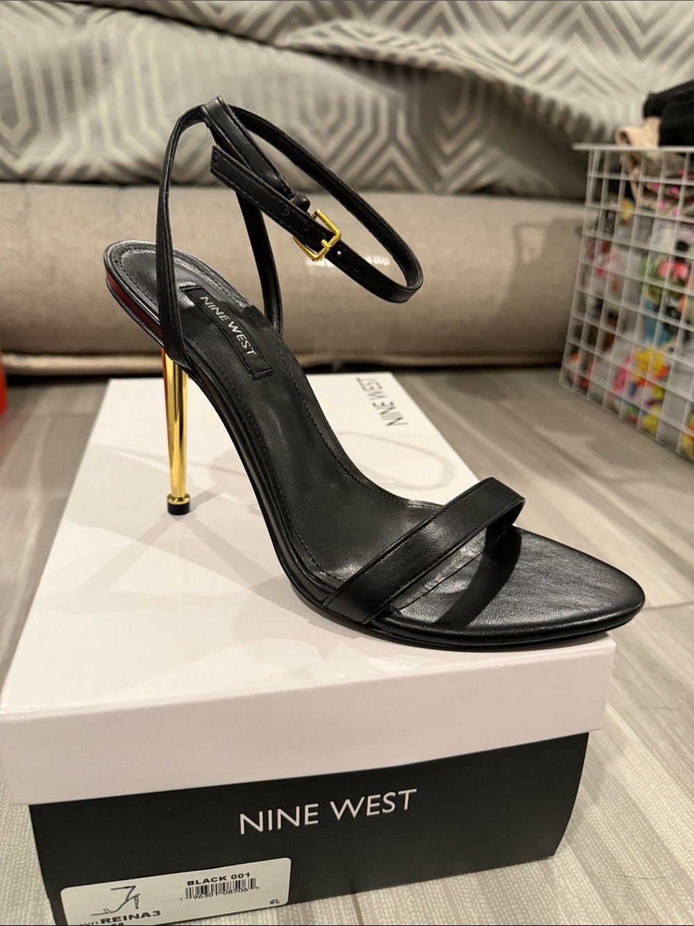 Nine West Black Ankle-Strap Reina Stiletto Sandals